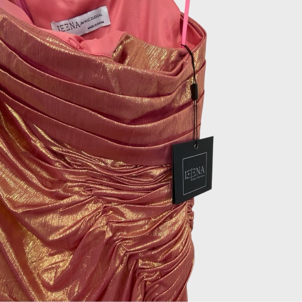 Mac Duggal NEW Metallic Pink Off The Shoulder Ruched Waist Slit Gown NWT Size 16 - Picture 6 of 10